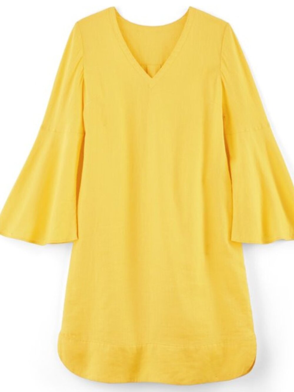 NWT Soft Surroundings Yellow Milano Linen Bell Sleeve V-Neck Shift Dress M - Picture 10 of 10